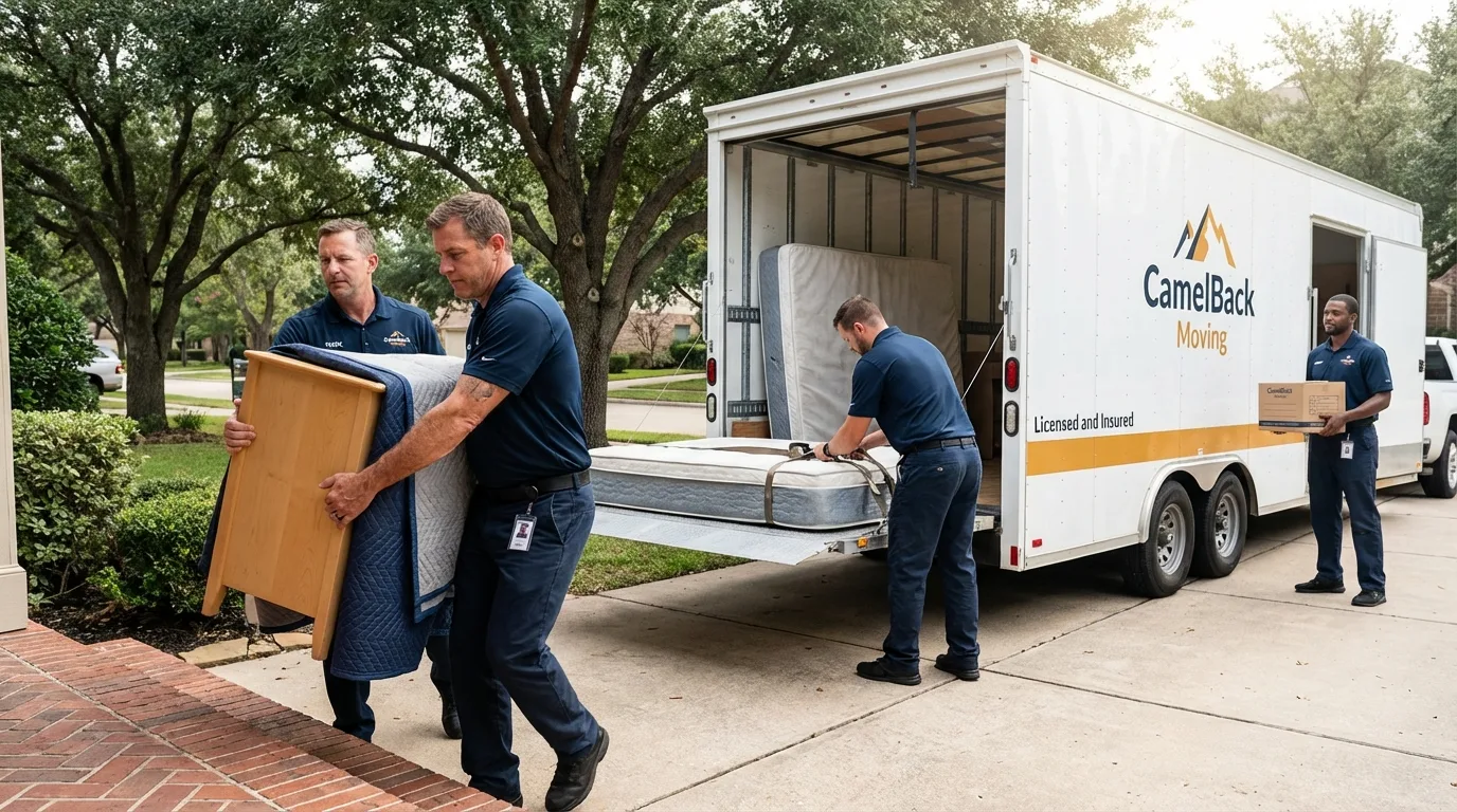 Crew loading residential truck for cross-state move from Franklin, MI
