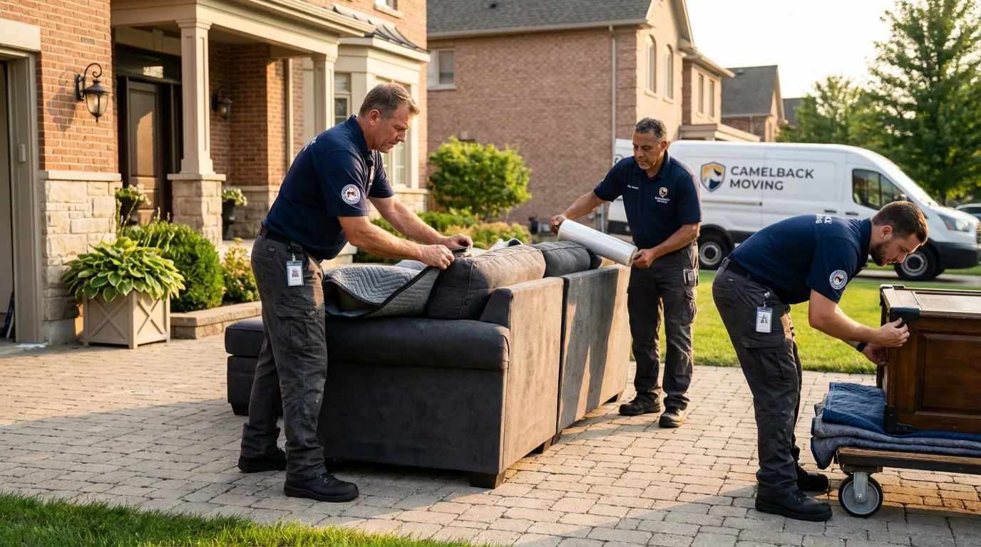Large estate moving crew wrapping furniture in Franklin, MI
