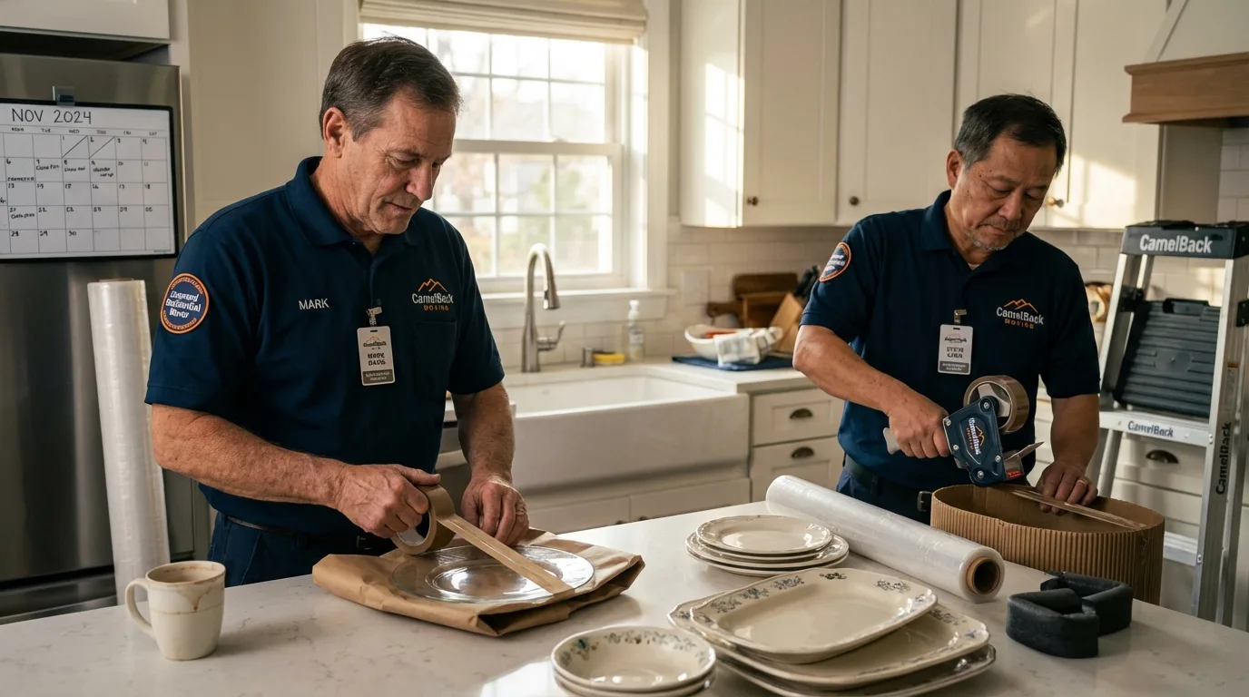 Professional crew packing kitchen dishware in Franklin, MI